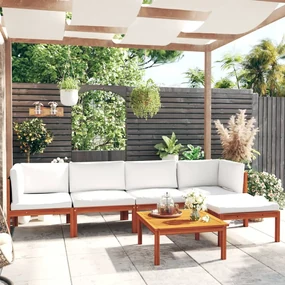 Set divani da giardino 6 pz con cuscini crema massello acacia
