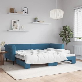 Divano letto con letto estraibile blu 90x200 cm in velluto