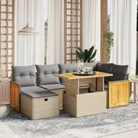 Set Divani da Giardino 7 pz con Cuscini Beige in Polyrattan 3276251