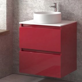 Mobile bagno sospeso 60 cm con due cassetti e piano bianco solid surface TOD-60SS - KAMALU