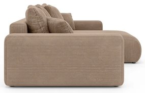 Divano angolare beige allungabile/con contenitore (con composizione variabile) con rivestimento in velluto a coste Luma – Ropez