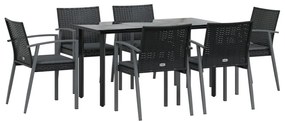 Set pranzo da giardino 7 pz con cuscini in polyrattan e acciaio