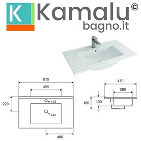 Kamalu - lavabo da incasso 81cm per mobile litos-k7080