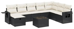 Set divani da giardino 9 pz con cuscini nero in polyrattan