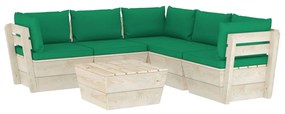 Set Divani da Giardino su Pallet 6 pz con Cuscini Legno Abete