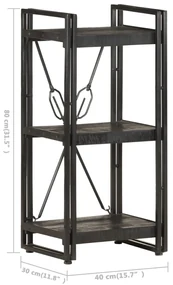 Libreria a 3 ripiani 40x30x80cm nero in legno massello di mango