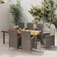 Set da Pranzo per Esterni 7 pz con Cuscini in Polyrattan Grigio 3094921