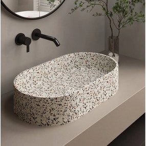 Kamalu - lavabo da appoggio ovale con finitura terrazzo beige | kterl-600be