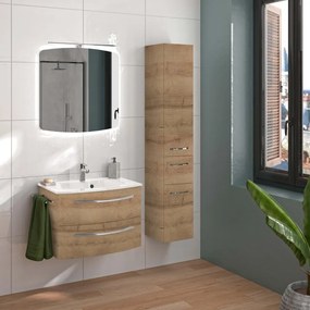 Mobile bagno sospeso con lavabo L 70 x H 48 x P 48 cm quercia 2 cassetti per vasca centrale Imagine
