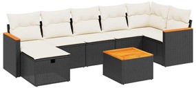 Set divani da giardino con cuscini 8 pz nero in polyrattan