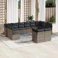 Set Divani da Giardino 12 pz con Cuscini Grigio in Polyrattan 3250269