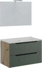 Mobile Bagno Sospeso Comfort 2 Cassetti Cannettato 80 Cm Rovere Verde Salvia