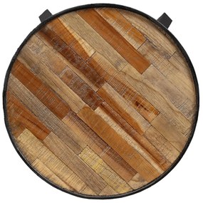Tavolino laterale rotondo legno massello di teak di recupero