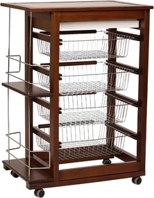 Carrello da cucina portafrutta con portabottiglie LANDHELL Noce