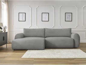 Divano angolare in grigio scuro allungabile (con penisola a sinistra) con rivestimento in velluto a coste Lucien – Bobochic Paris