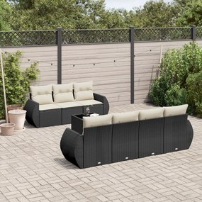 Set divani da giardino con cuscini 8 pz nero in polyrattan