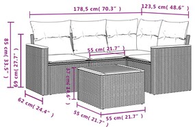 Set Divani da Giardino 5 pz con Cuscini in Polyrattan Nero