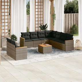 Set divano da giardino 10 pz con cuscini grigio in polyrattan