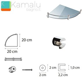 Kamalu - mensola bagno in vetro semicircolare 20cm vitro-10