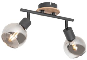 Plafoniera nera con vetro fumé e legno 2 luci - VIDRO