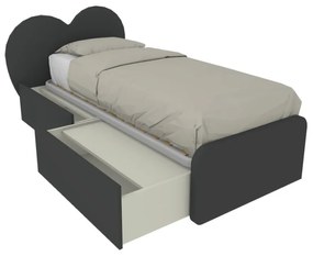 CUPIDOC - Letto cameretta a cuore singolo 80x190 con cassettoni estraibili e testata personalizzabile.Rete inclusa