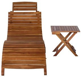 Lettino prendisole con tavolo in massello d&#039;acacia marrone