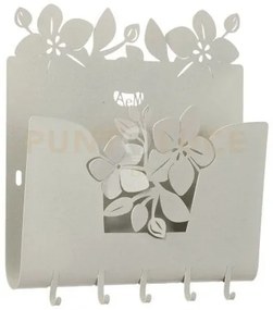 Porta chiavi e porta lettere fior di loto avorio in ferro 28x5x24cmh