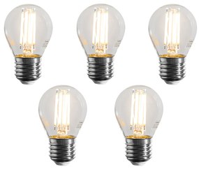 Set di 5 lampadine LED a filamento E27 dimmerabili G45 trasparenti 4W 470 lm 2700K