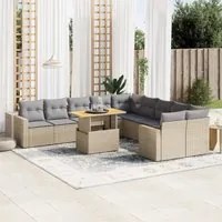 Set Divani da Giardino 11 pz con Cuscini Beige in Polyrattan 3271507