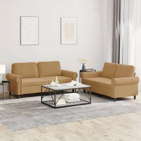 Set Di Divani 2 Pz Con Cuscini Marrone İn Velluto /