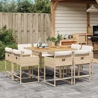 Set da Pranzo da Giardino 9 pz con Cuscini Beige in Polyrattan 3278151