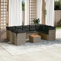 Set Divano da Giardino 10 pz con Cuscini Grigio in Polyrattan 3223806