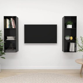 Mobile Tv A Parete 2 Pz Nero Lucido İn Truciolato /
