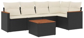 Set divano da giardino 6 pz con cuscini nero in polyrattan