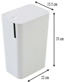 Cestino bagno da 8 litri in plastica bianca con coperchio Push