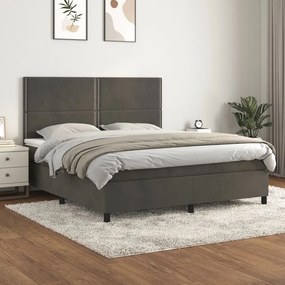 Giroletto A Molle Con Materasso Grigio Scuro 160x200 Cm Velluto /
