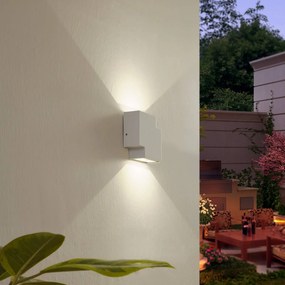 Lindby Applique da esterno a LED Fendir, bianco, alluminio, 10,5 cm