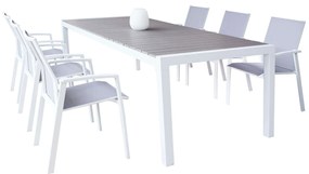 LOIS - set tavolo in alluminio cm 162/242 x 100 x 74 h con 6 poltrone Lotus