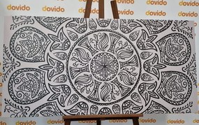 Quadro su tela – Mandala con motivo naturale astratto in bianco e nero