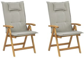 Set di 2 sedie da giardino in legno di acacia con cuscini grigio beige JAVA Beliani