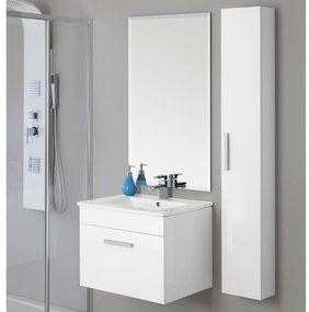 Mobile Bagno Sospeso 60 Cm Un'Anta Specchio Feridras "Show" Bianco Opaco/Bianco Lucido