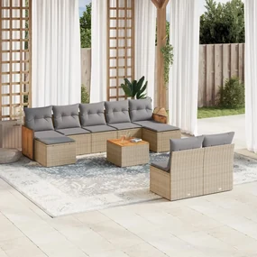 Set divano da giardino 10 pz con cuscini beige in polyrattan
