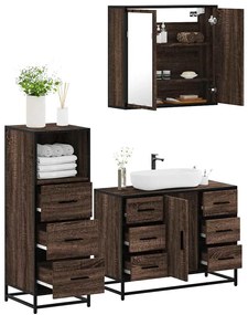 Set Mobili Da Bagno 3 Pz Rovere Marrone İn Legno Multistrato /