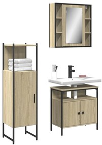 Set di mobili da bagno 3 pz rovere sonoma in legno multistrato