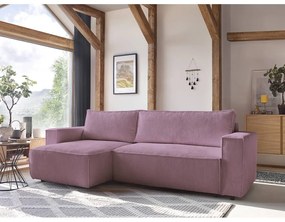 Divano letto a coste rosa ad angolo variabile Nihad - Bobochic Paris