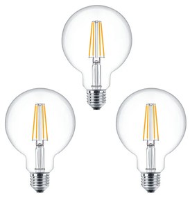 Philips - 3-pack Lampadina LED 7W (806lm) Filament Globe Ø93 E27