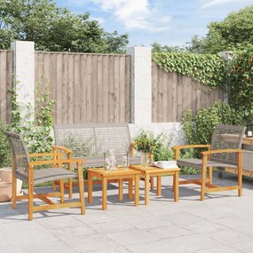 Set Salotto Da Giardino 5pz Grigio İn Polyrattan E Legno Acacia /