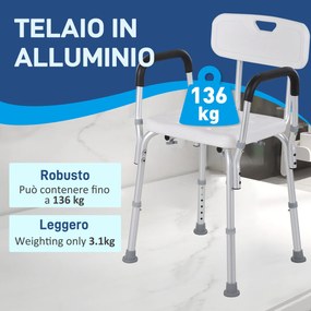 Sedia per Doccia 51,5x51,5x71-84 cm Altezza Regolabile e Piedini Antiscivolo in Alluminio Bianco...