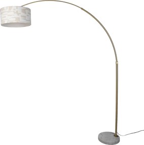 Lampada da terra in ottone con paralume a righe bianche e beige 50 cm - XXL
