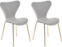 Set di 2 Sedie da pranzo in velluto grigio chiaro e oro con gambe in metallo senza braccioli design moderno